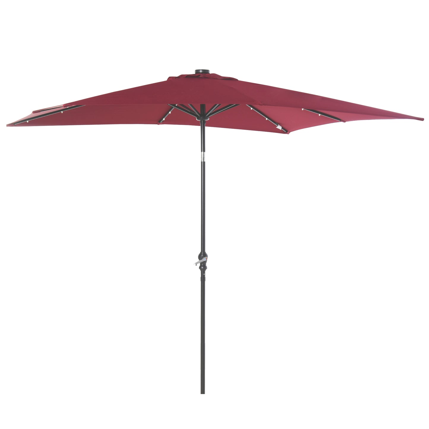 Solar LED Lighted Patio Umbrella - Wine Red, 9x7 ft with Tilt & Crank