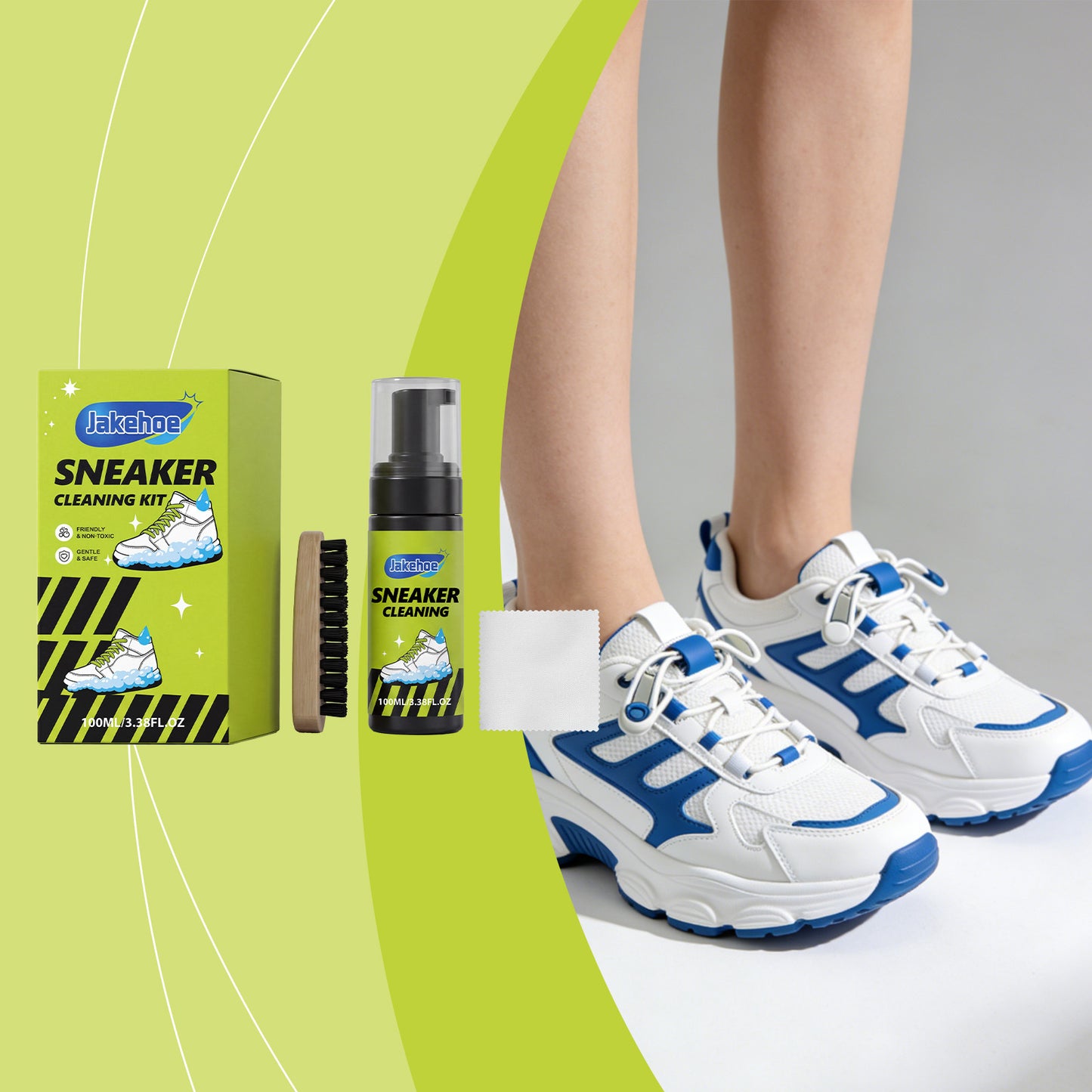 Sneaker Cleaning Kit 100ml with Brush & Towel - Gentle Formula for Daily Use