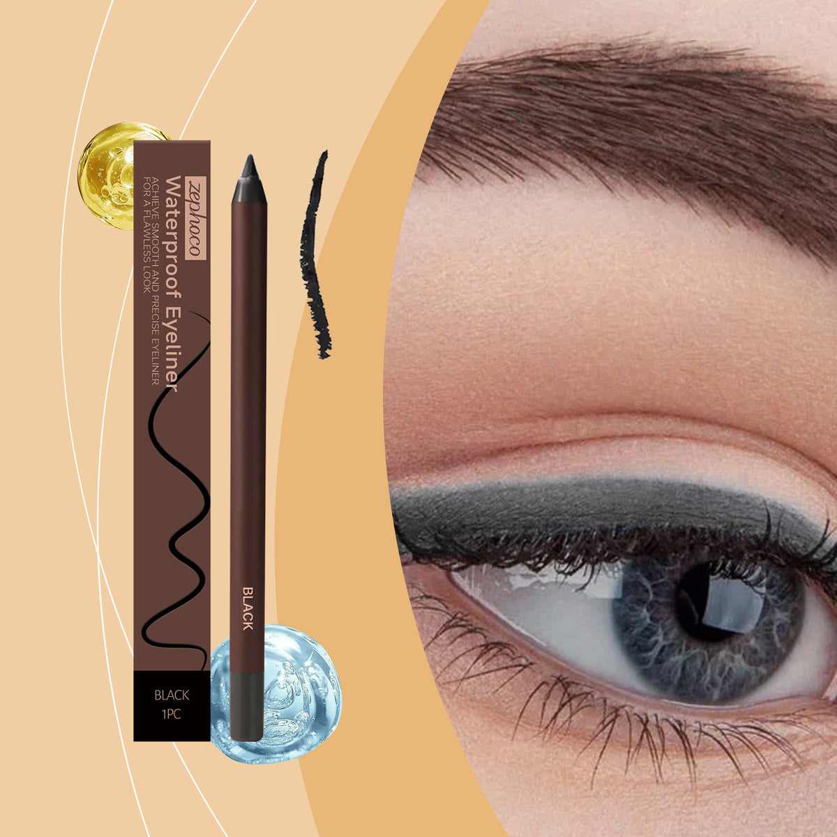 Waterproof Black Eyeliner - Long-Lasting Eye Makeup Pencil, 1 Piece