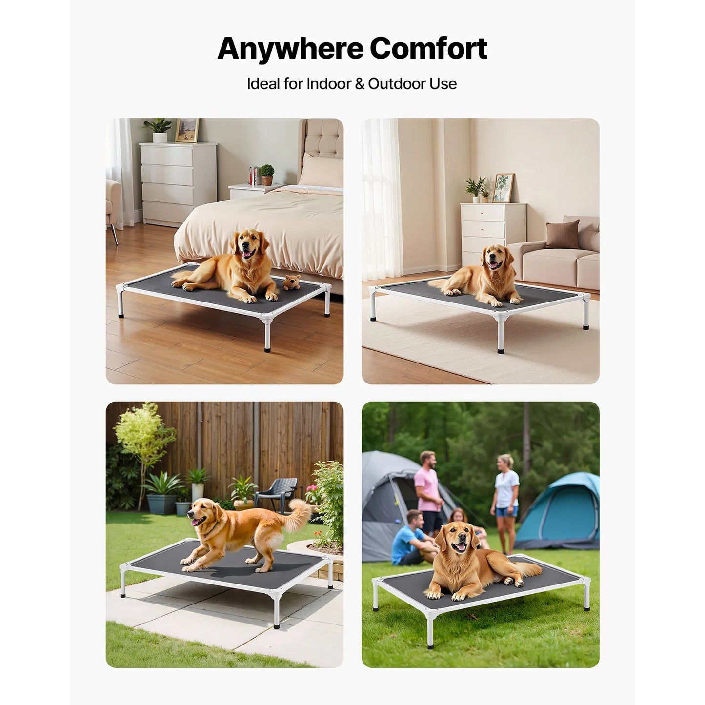 Large Dog Elevated Bed with Aluminum Frame - Breathable Mesh, Washable Pillow, Indoor & Outdoor Use