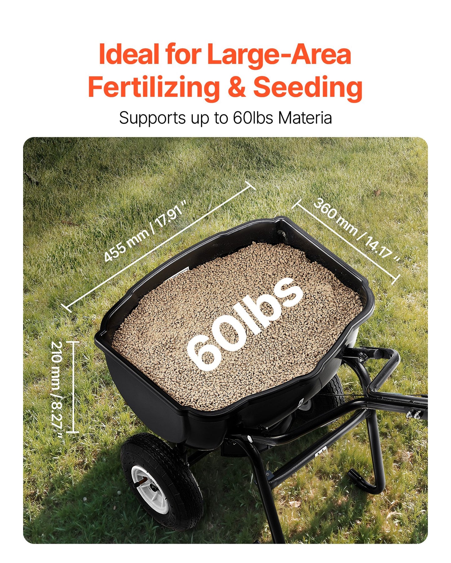 Walk Behind Broadcast Spreader 60LBS Capacity for Lawn & Garden