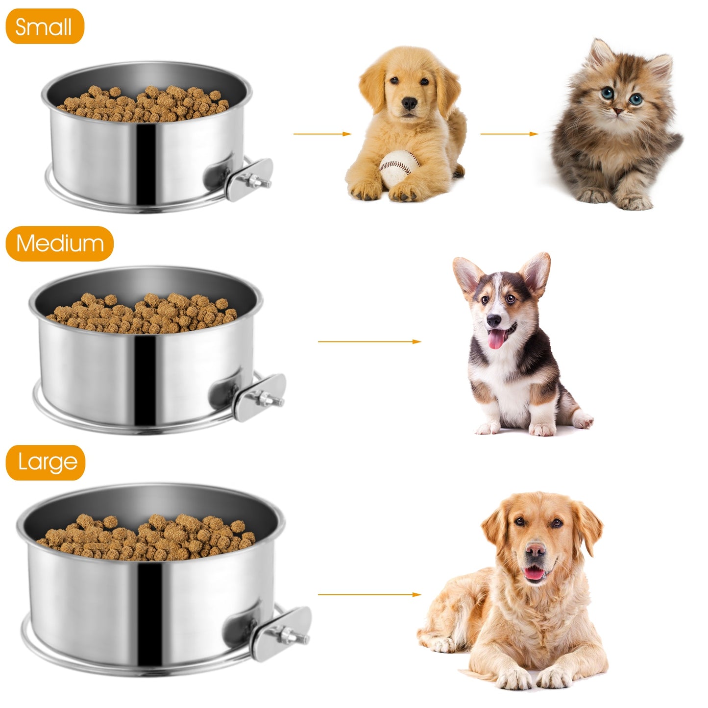 Stainless Steel Dog Bowls with Clamp Holder - Detachable Food & Water Dish for Cages