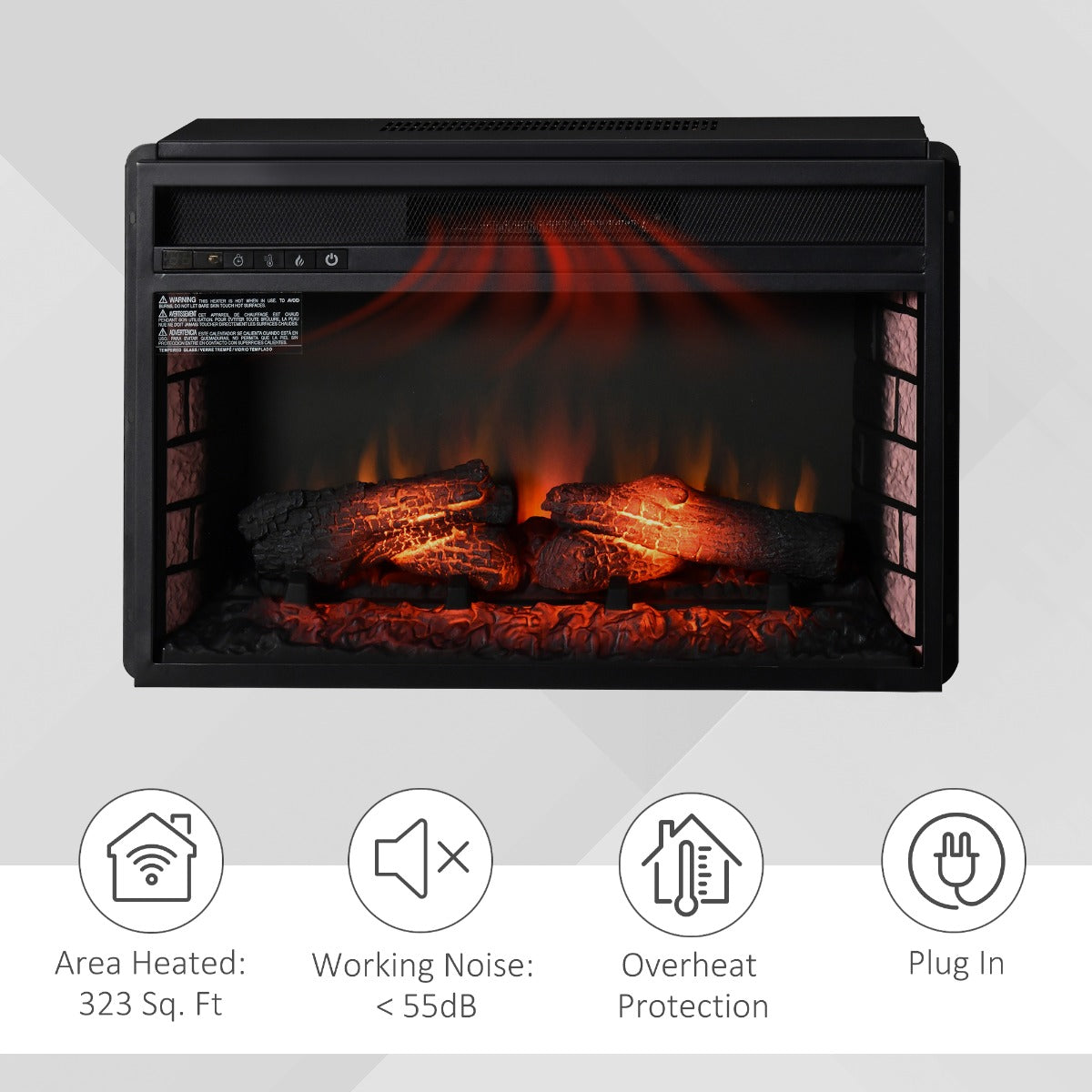 27-Inch Electric Fireplace Insert with Realistic Log Flame, Remote, 1400W Black