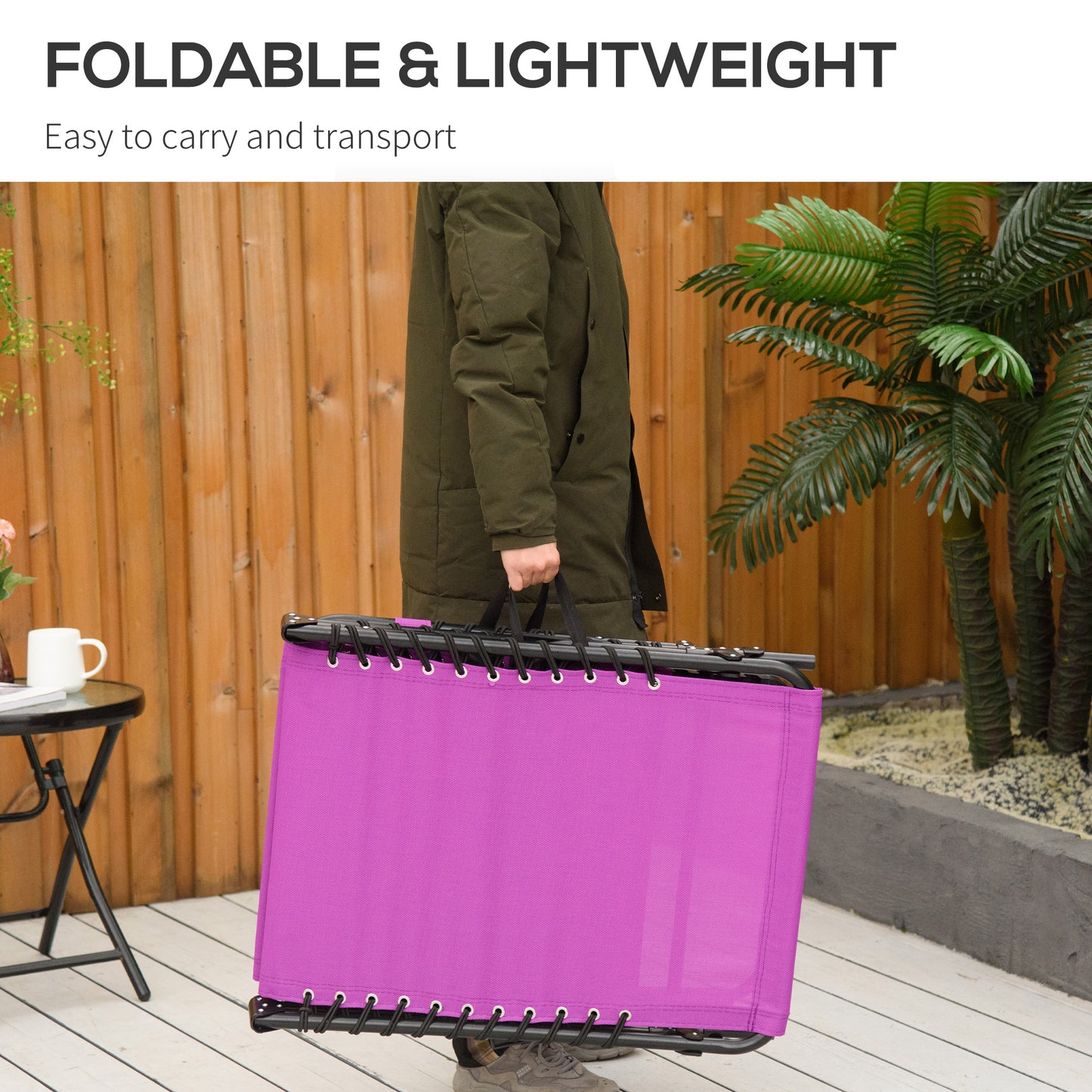 Folding Chaise Lounge Chair - 4-Position Recline, Purple