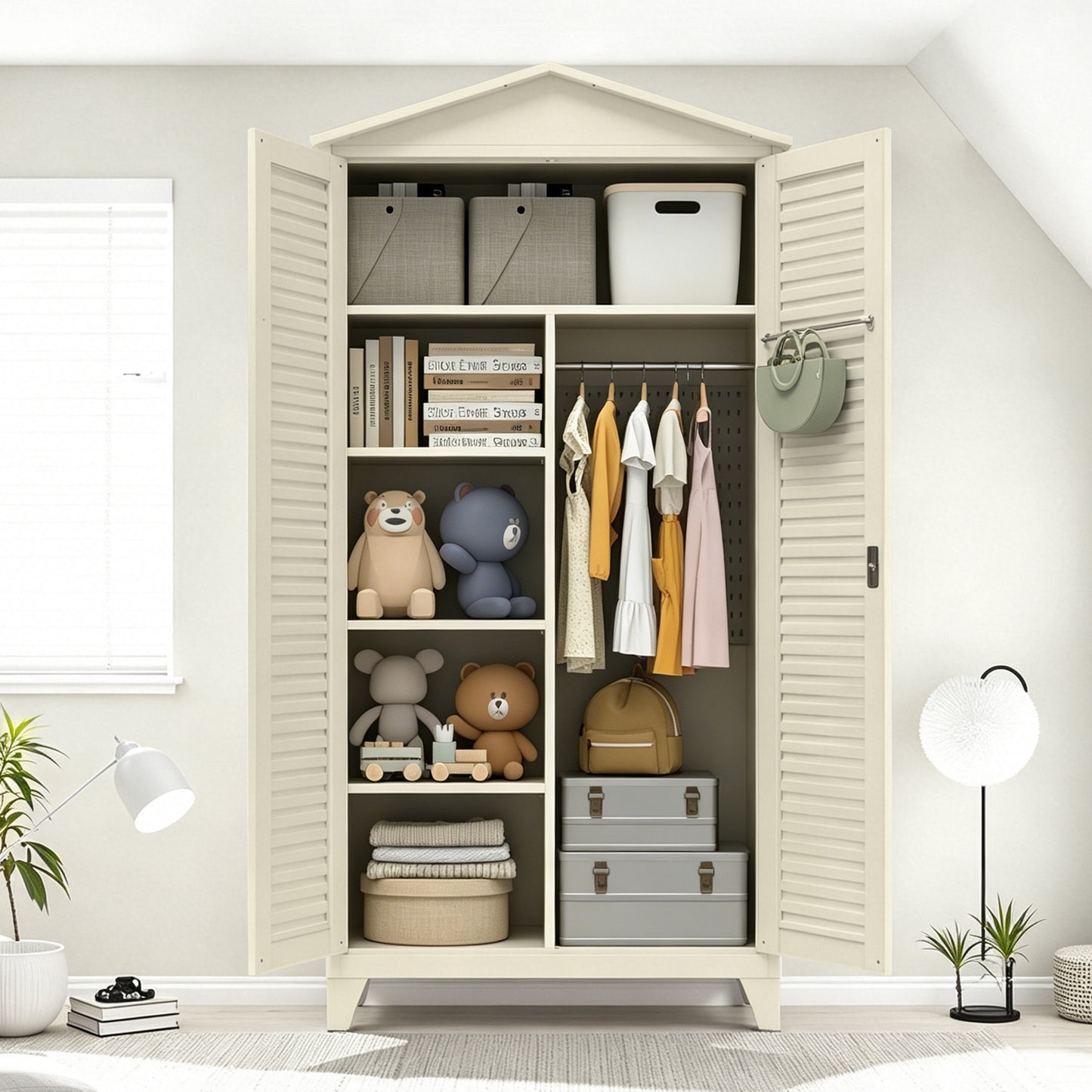79-Inch Tall Metal Tool Storage Cabinet - Beige Steel Organizer