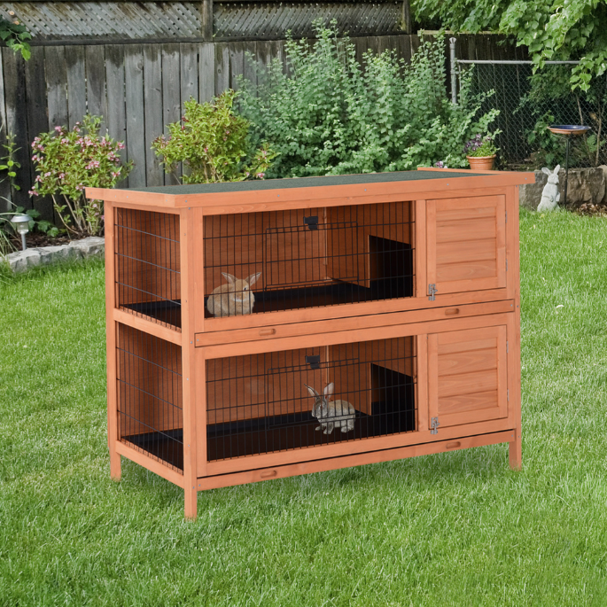 Outdoor 2-Tier Rabbit Cage with Removable Dividers and Pull-Out Trays - Orange