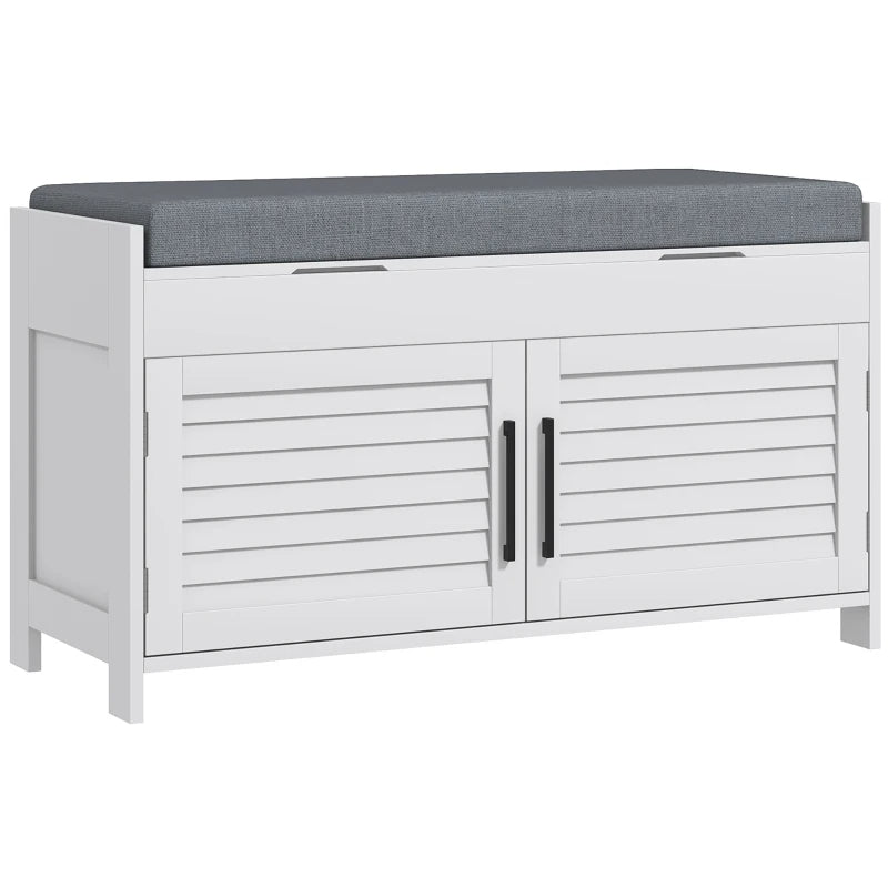 Shoe Storage Bench with Cushion and Hidden Compartments - White Entryway Organizer