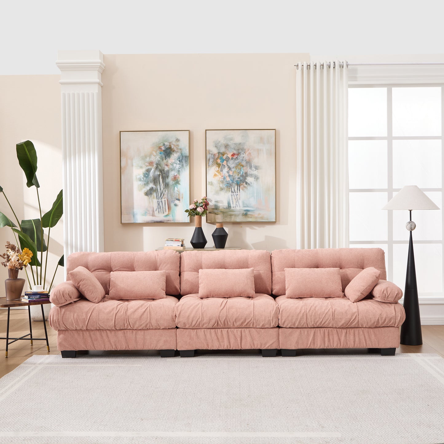 Modular Sectional Sofa - Pink Cloud Couch with 5 Pillows