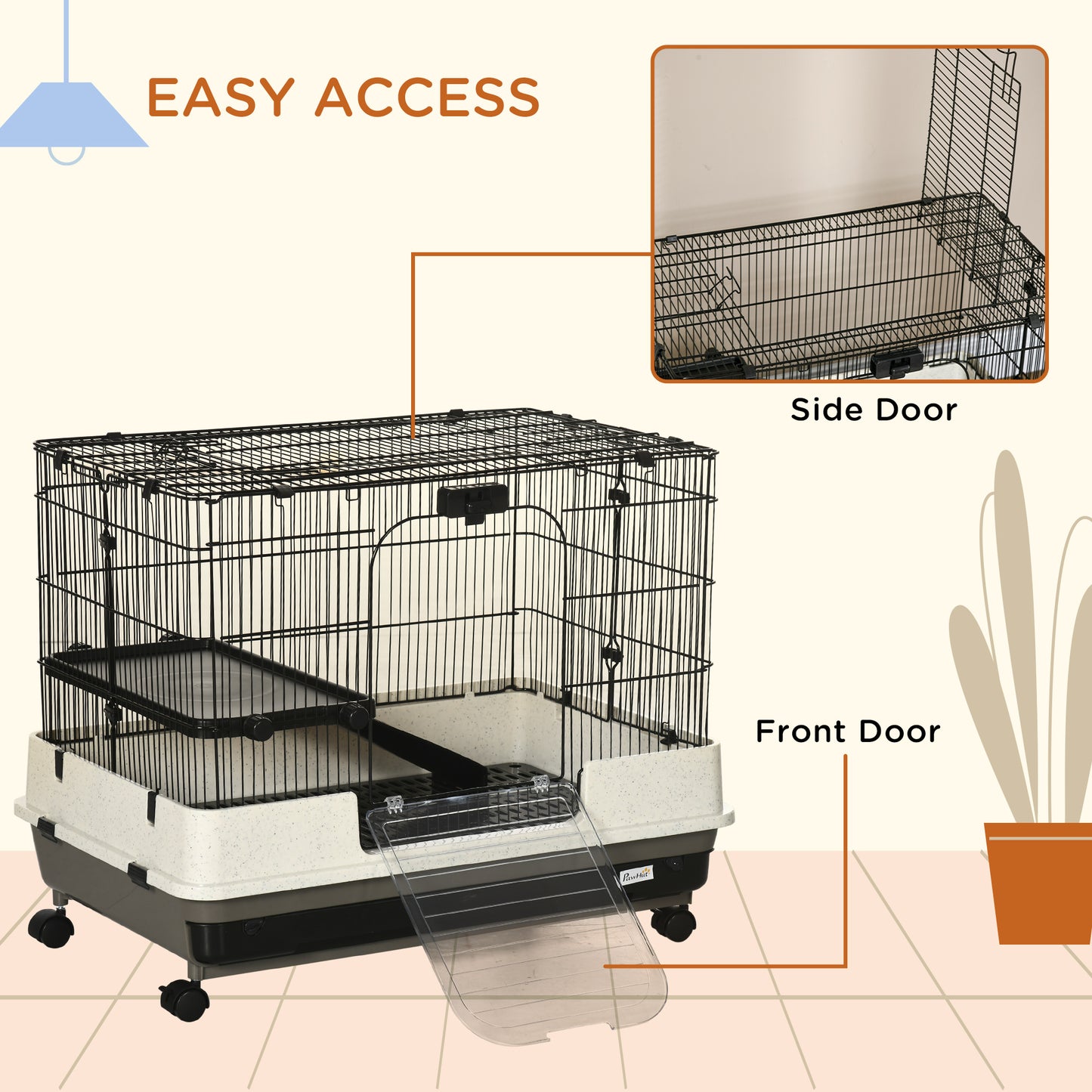 2-Tier Compact Rolling Small Animal Cage for Rabbits, Hamsters & More