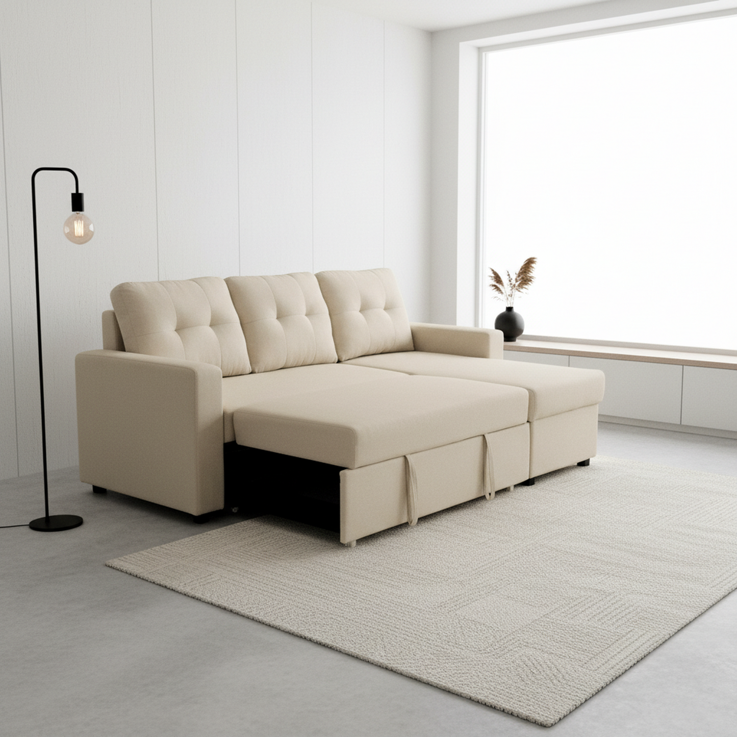 Convertible L-Shaped Sectional Sleeper Sofa Bed, Stylish Apartment