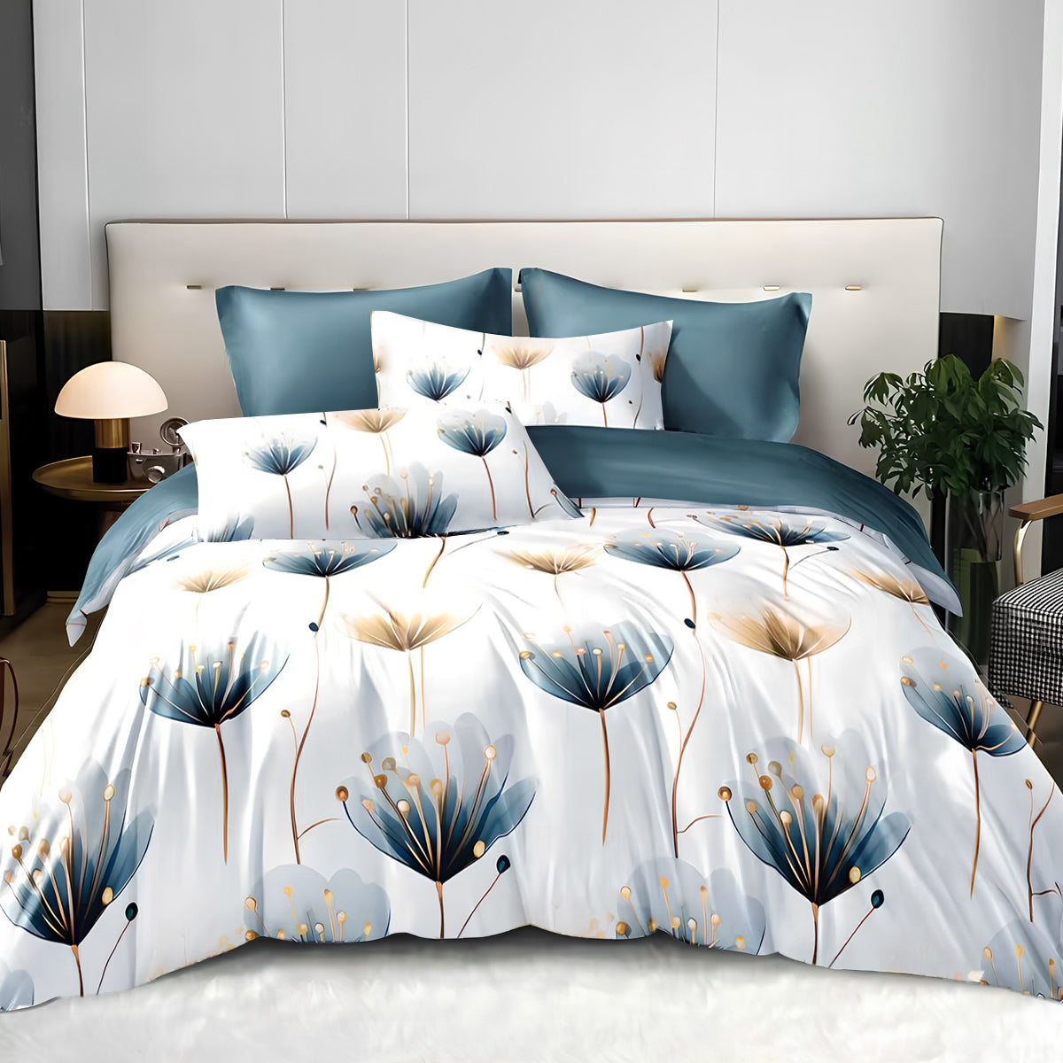 3-Piece Blue and White Floral Duvet Cover Set - Multiple Sizes