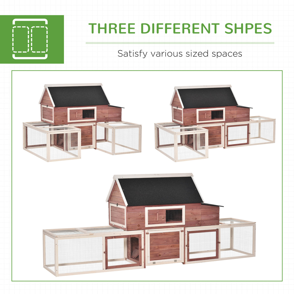 Wooden Chicken Coop with Nesting Box & Ramp - Outdoor Poultry Cage, Double Runs