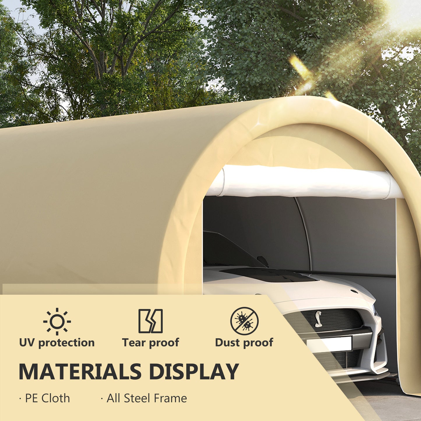 Heavy Duty Portable Garage Canopy - 10x16 ft, Beige