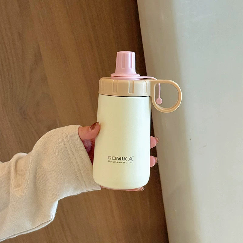 Portable Thermos Cup with Handle - Retro Style, 350ml, Insulated Drinkware