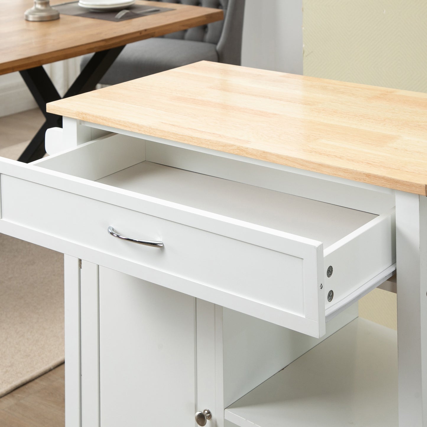 Rolling Kitchen Island Cart with Storage Shelf - White