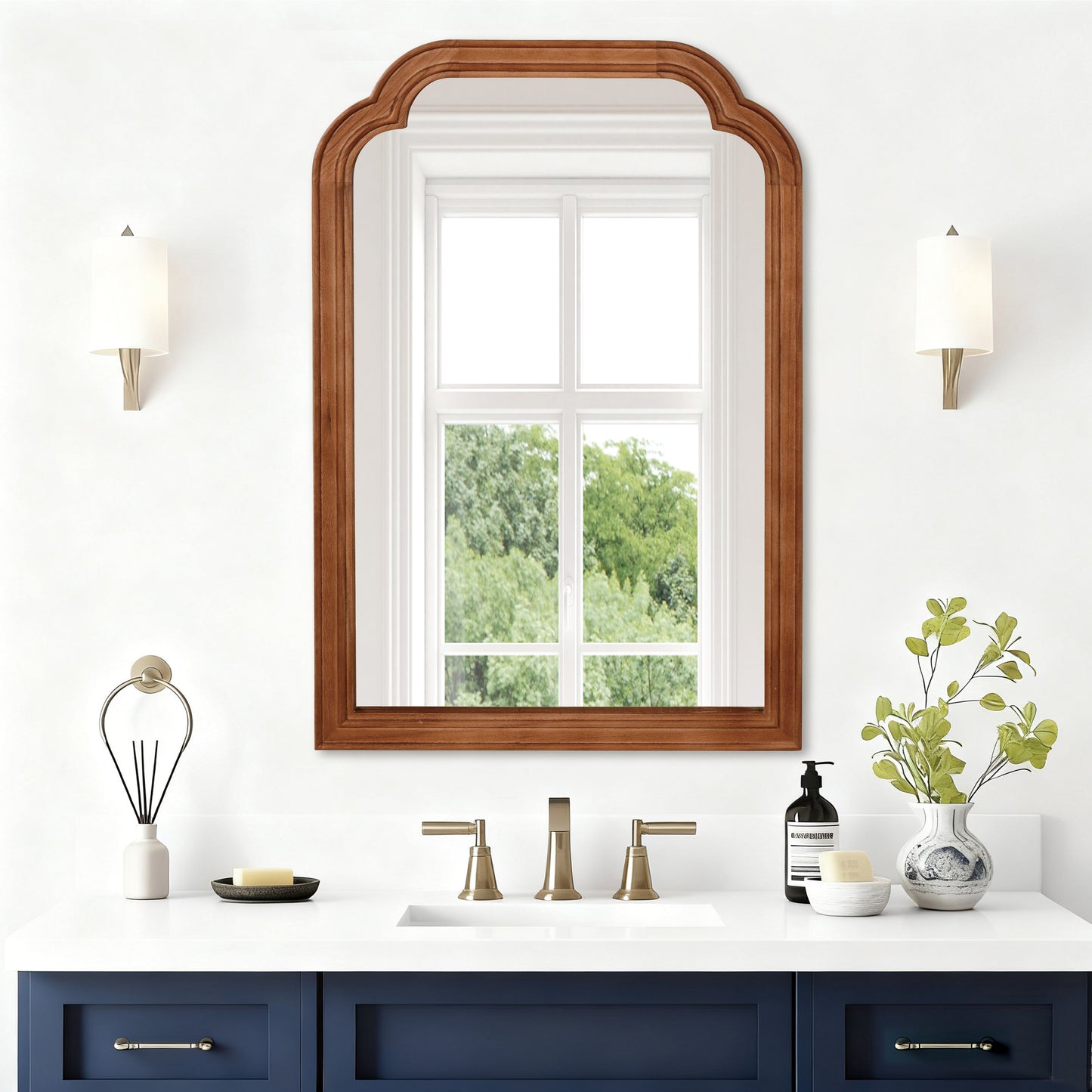 20" x 30" Yellow Brown Solid Wood Frame Decorative Mirror