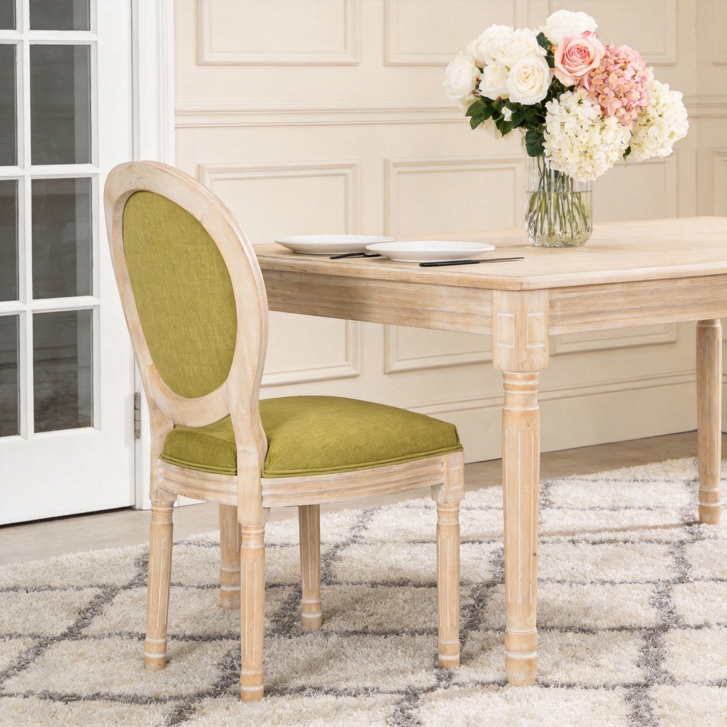 French Country Dining Chairs Set of 2 - Upholstered Green