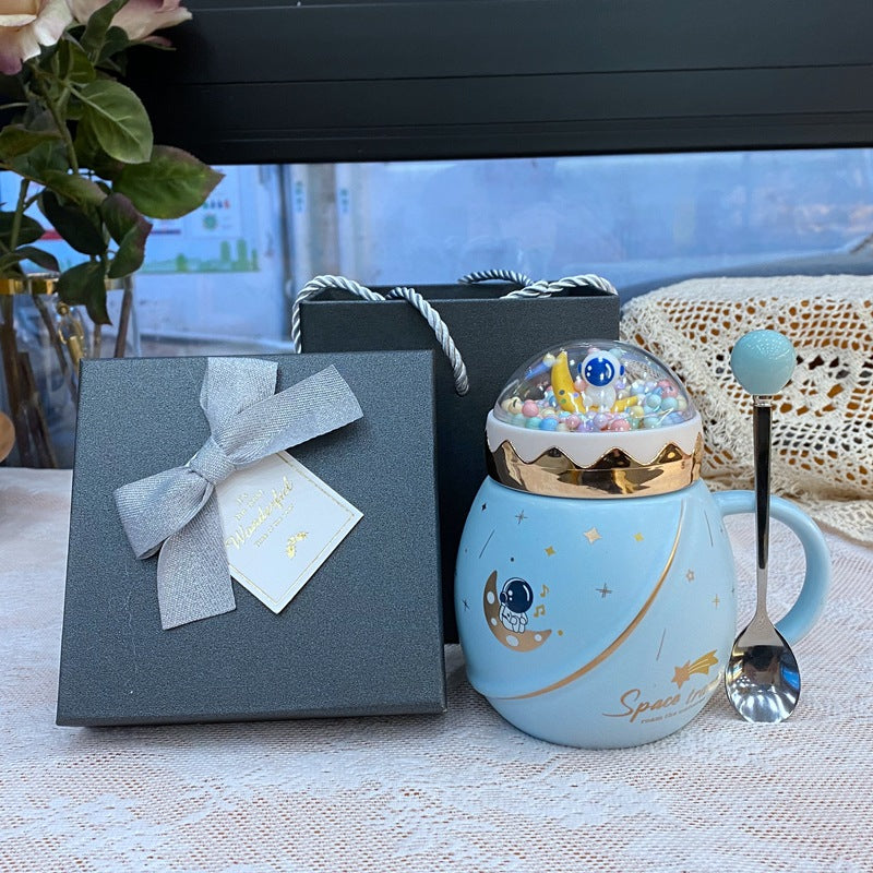Korean Mug with Spoon and Cover - 450ml Ceramic Drinkware Set