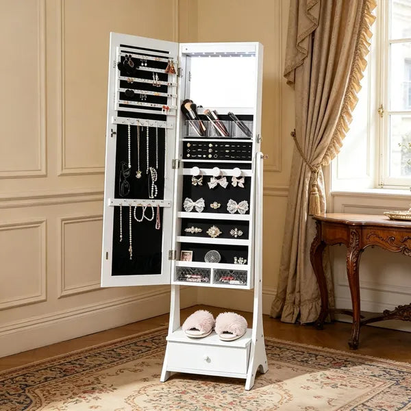 Vintage Jewelry Cabinet with Full-Length Mirror and 3 Shelves