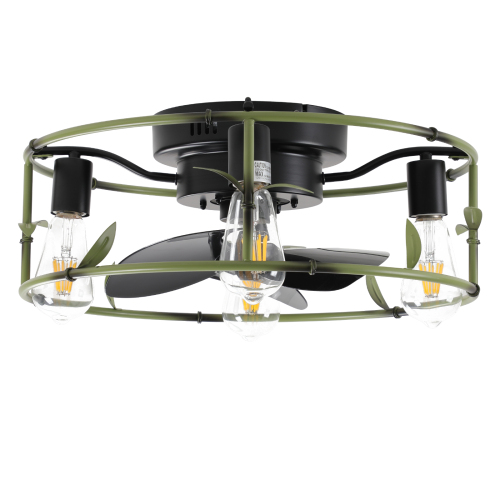 Green Built-in Ceiling Fan with Light and Remote Control - Modern Low Profile Design