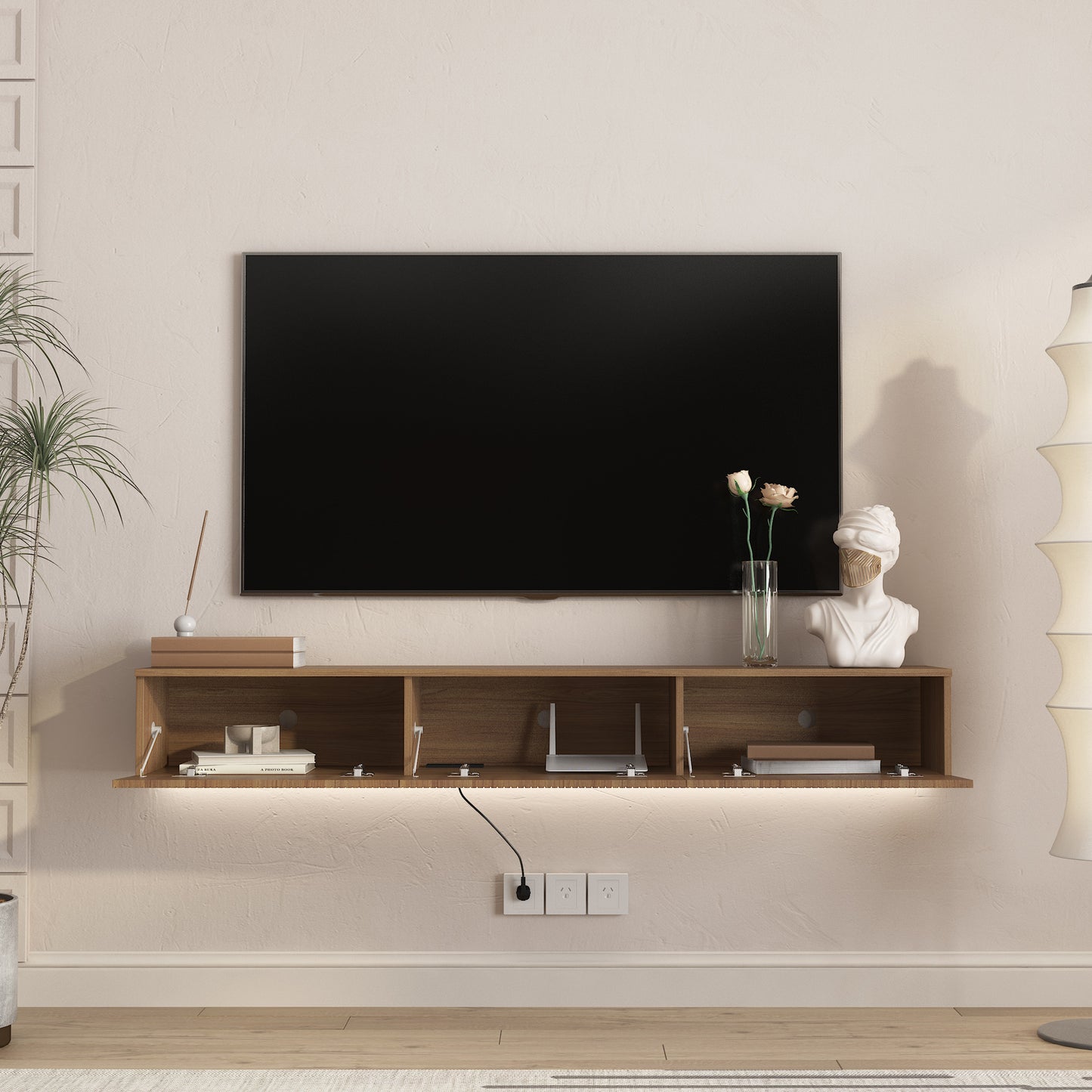 Wall Mounted Floating TV Stand with 16 Color LEDs - 65 Inch