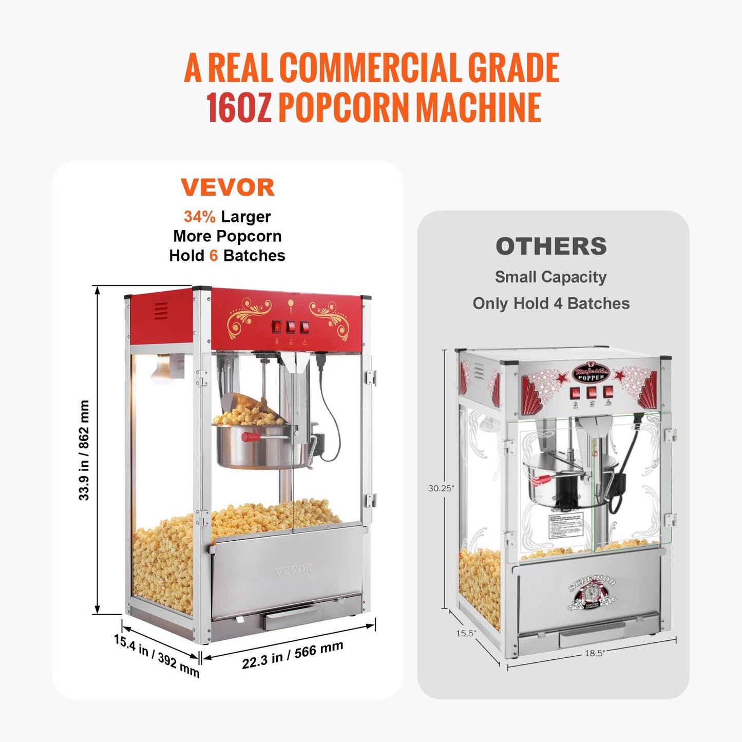Commercial Popcorn Maker Machine 1615W 16oz Countertop Red