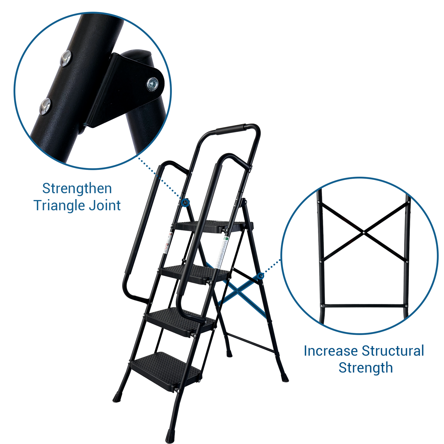 4 Step Folding Ladder Stool with Anti-Slip Pedals - Black