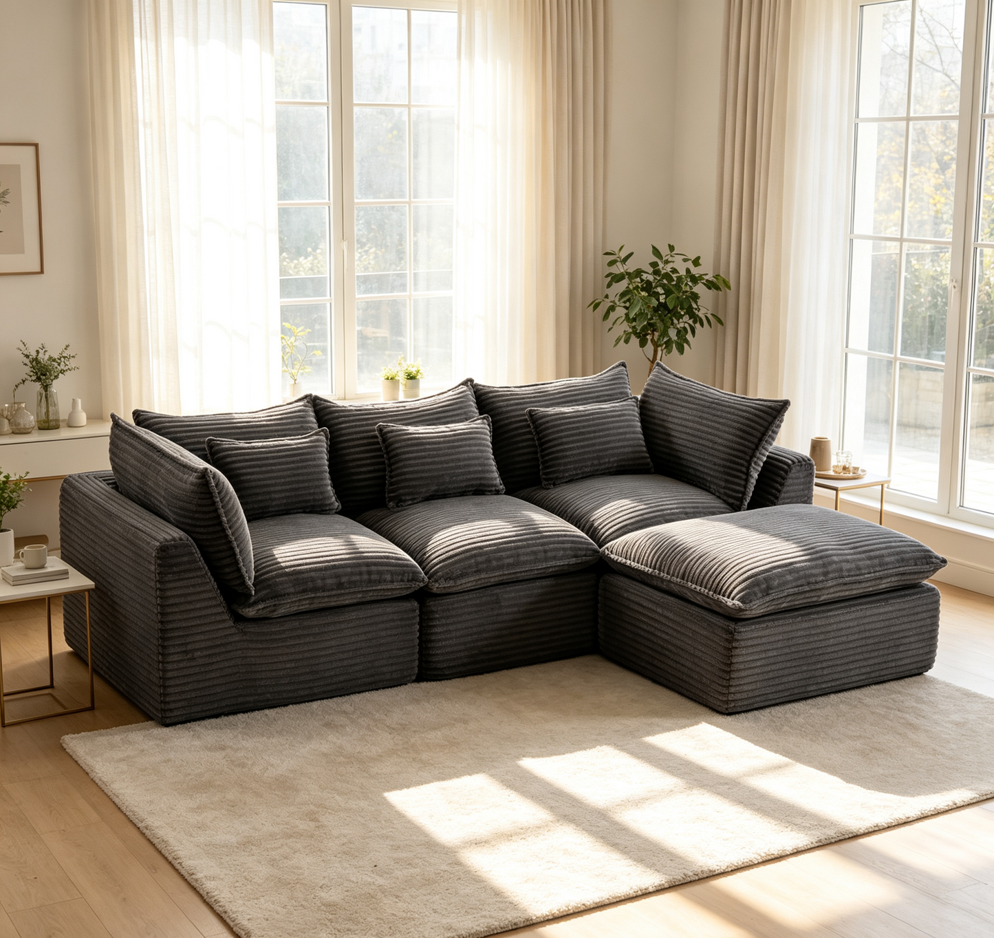 102.3" Modular Sectional Sofa - Comfy Corduroy in Antique Grey