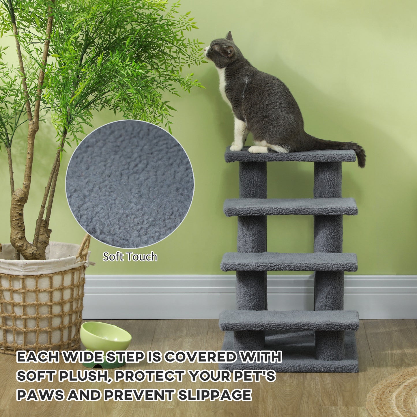 25-Inch Multi-Level Cat Scratching Post with Steps and Soft Carpeted Platforms - Gray