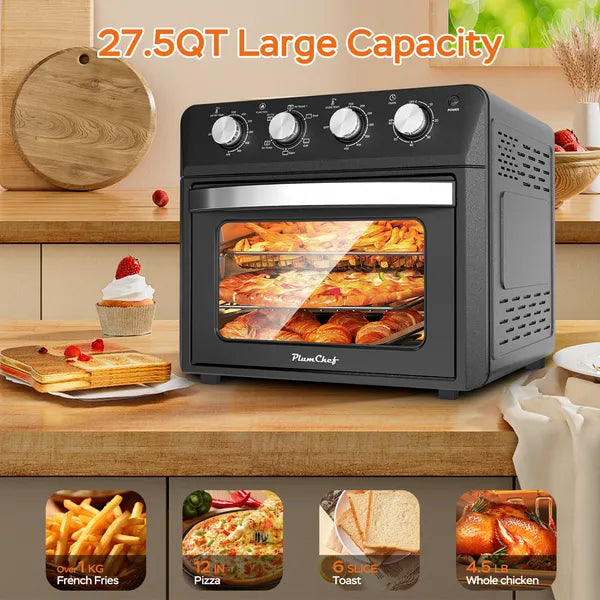 6-in-1 Air Fryer Toaster Oven 27.5QT Countertop Convection Oven Black