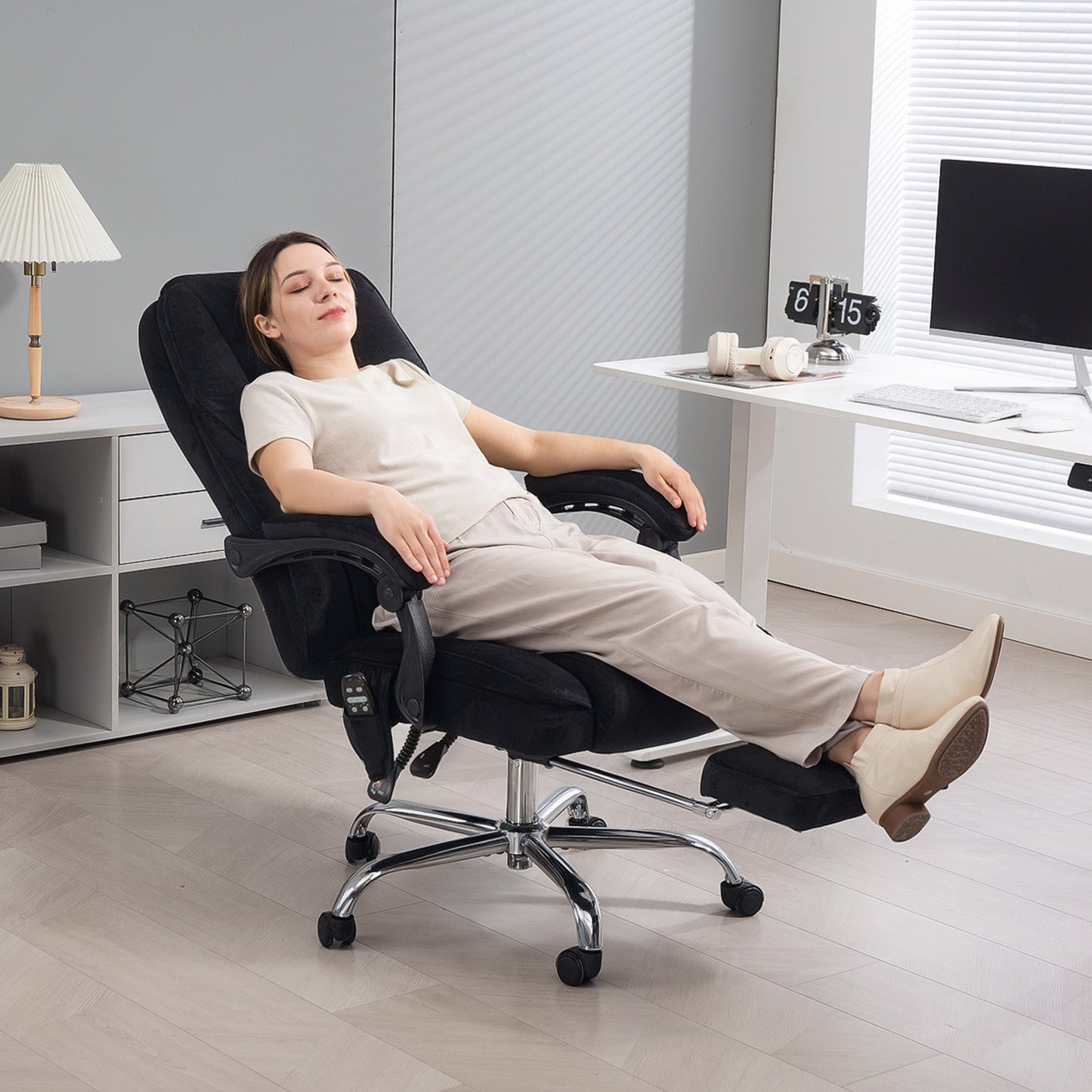 Heated Reclining Massage Office Chair with Adjustable Height - Black