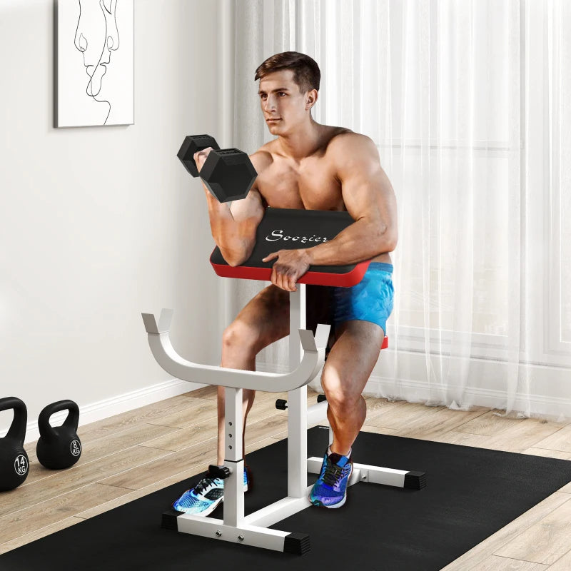 Adjustable Preacher Curl Bench for Bicep Training - White