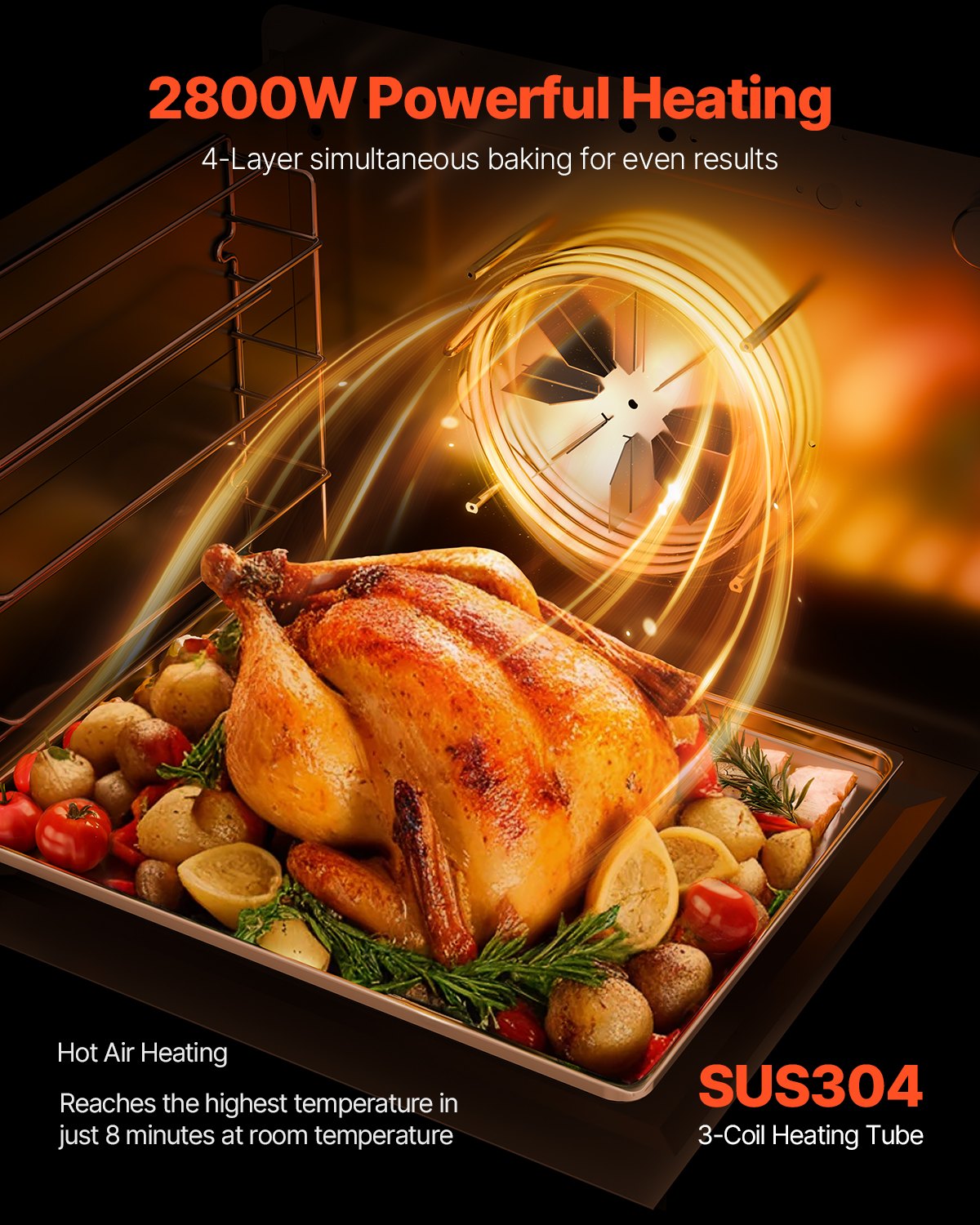 66L Commercial Countertop Oven - 2800W Electric Stainless Steel Toaster