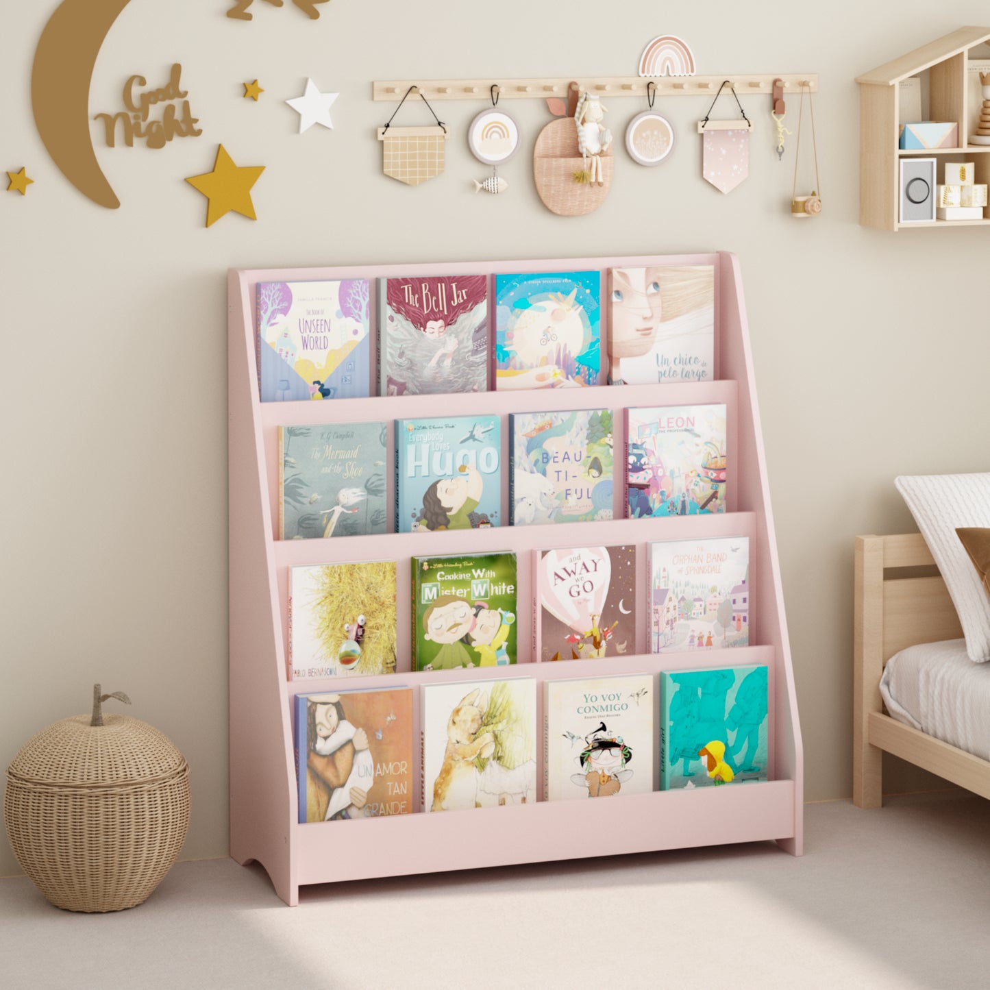 4-Tier Kids Bookshelf - Pink MDF Book Display Shelf