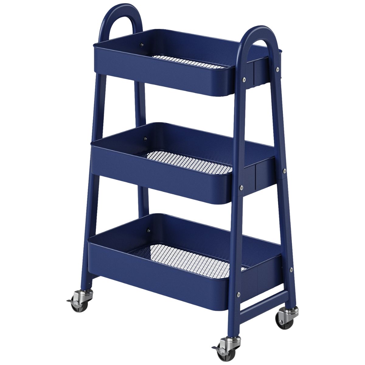 3-Tier Rolling Cart, Metal Utility Storage Lockable Wheels, For