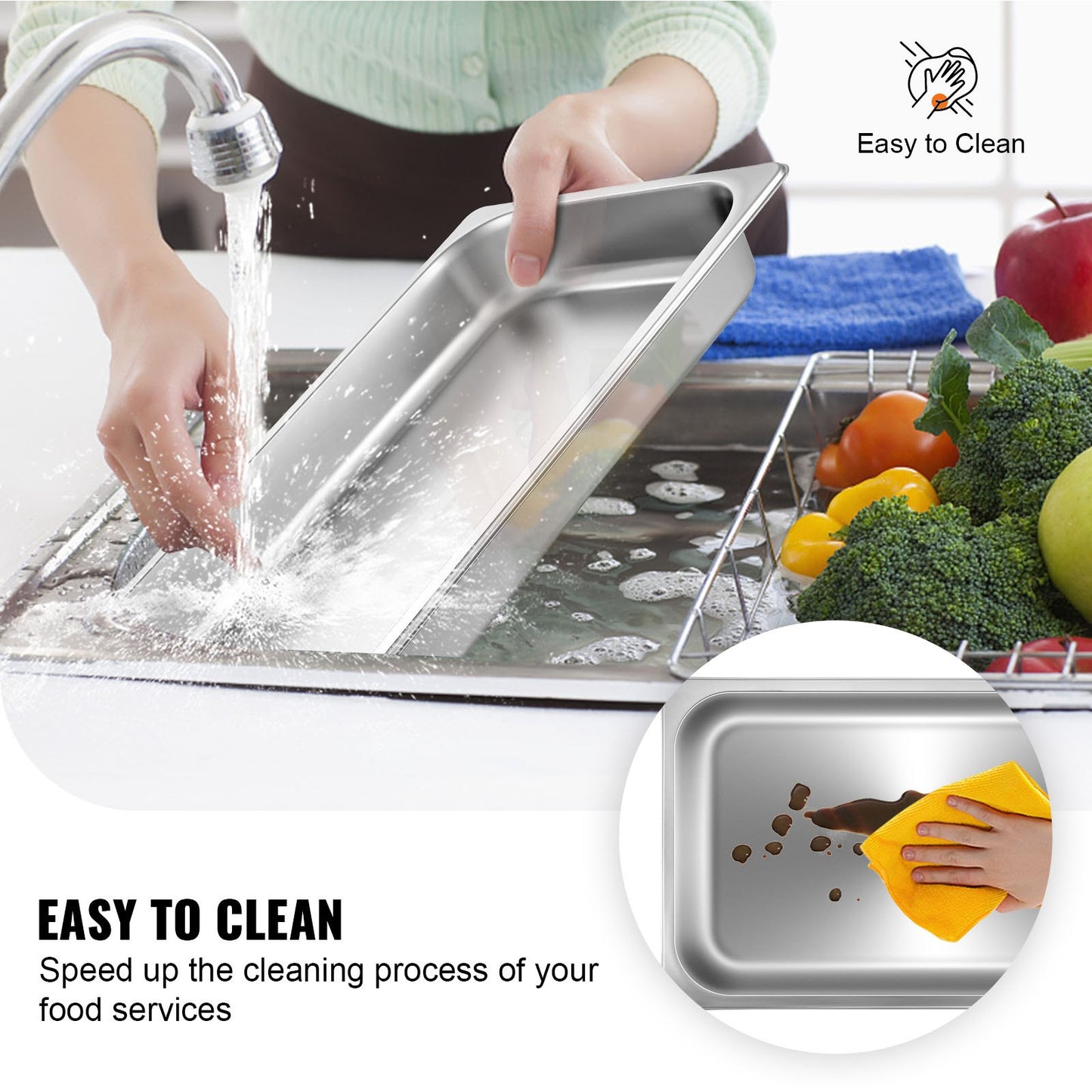 Full Size Deep Stainless Steel Steam Table Pan - 6 Pack