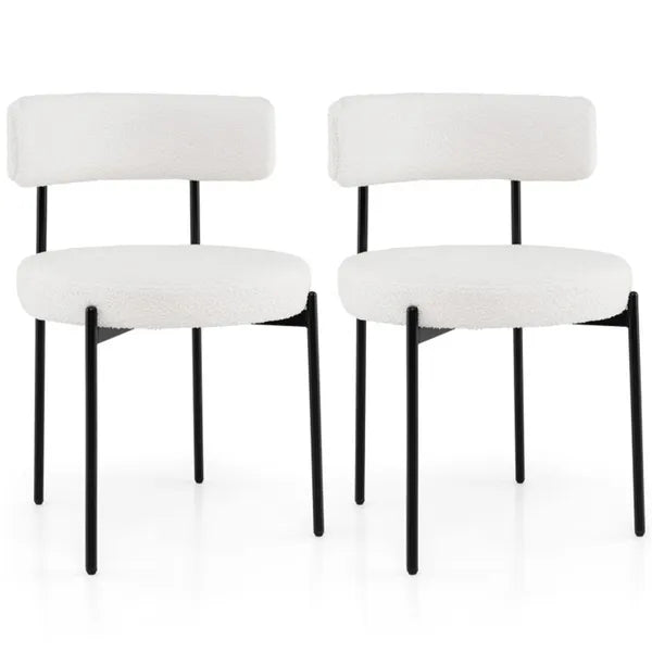 2 PCS White Sherpa Upholstered Dining Chairs - Ergonomic Design