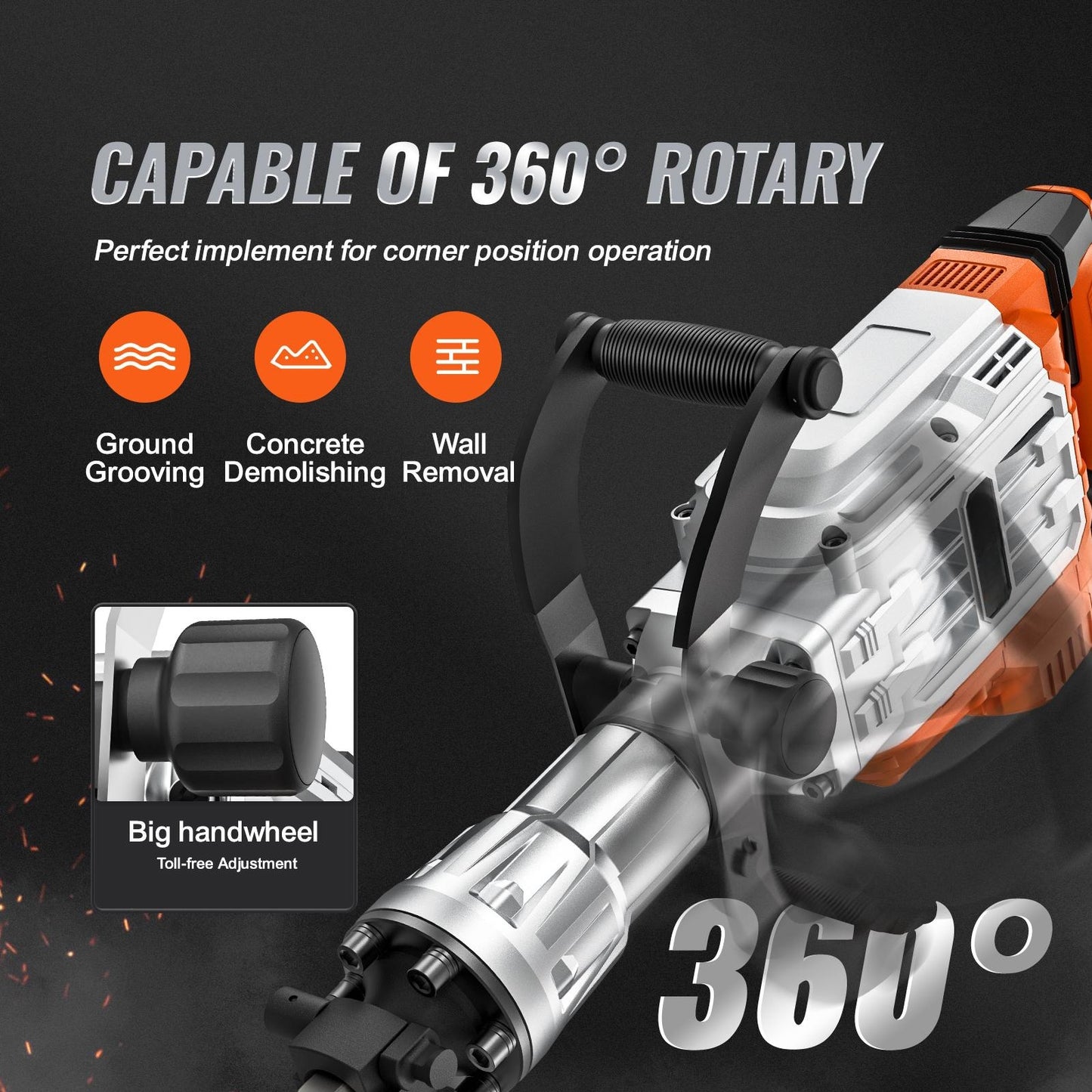 Electric Demolition Jack Hammer 3500W with 2 Chisels Concrete Breaker