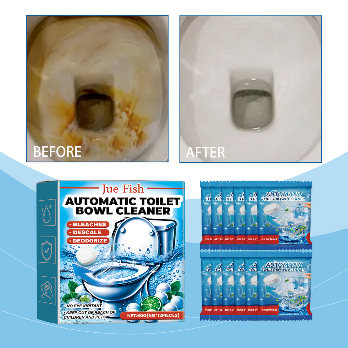 Automatic Toilet Cleaning Effervescent Tablets - 60g, 1 Box