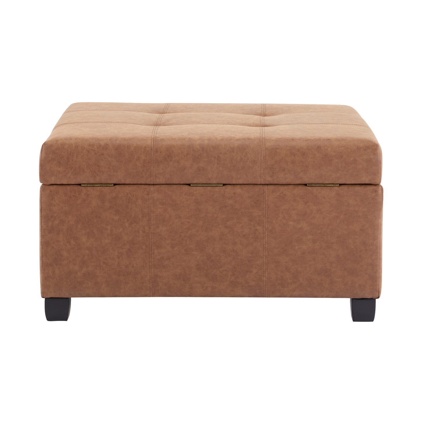 35" Brown Faux Leather Storage Ottoman with Lift-Top