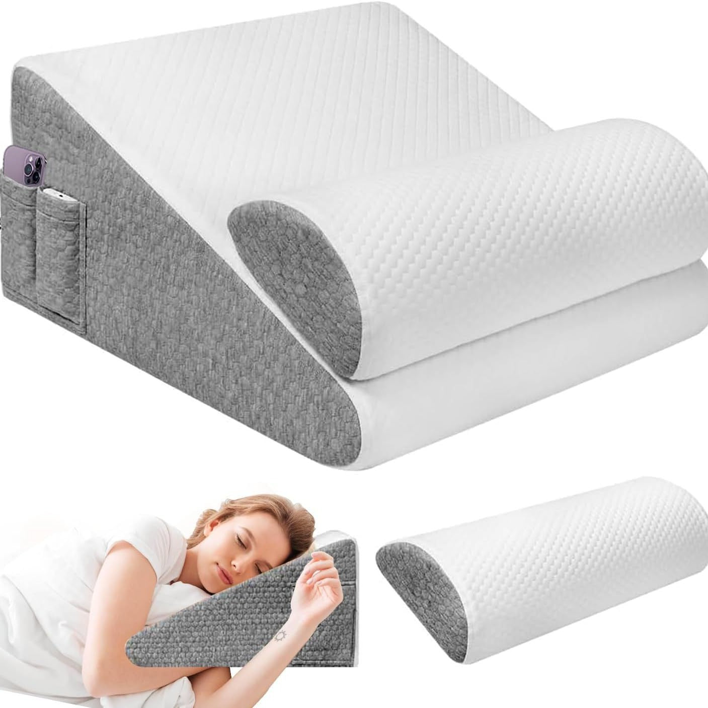 Triangular Back Cushion Pillow 50x50x26cm - Flat Support Cushion for Comfort