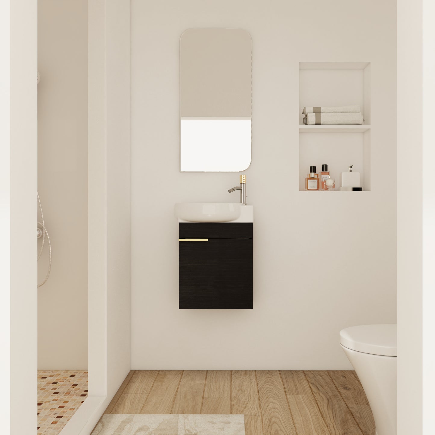 Soft Close Doors Bathroom Vanity With Sink,16 Inch For Small