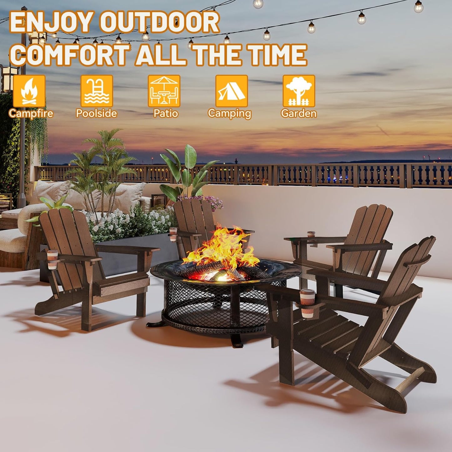 Adirondack Chairs Set Of 2, Plastic Chair, Chairs, HDPE Folding