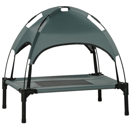 Elevated Dog Bed with Canopy Shade - 24 Inch Portable Pet Cot, Gray