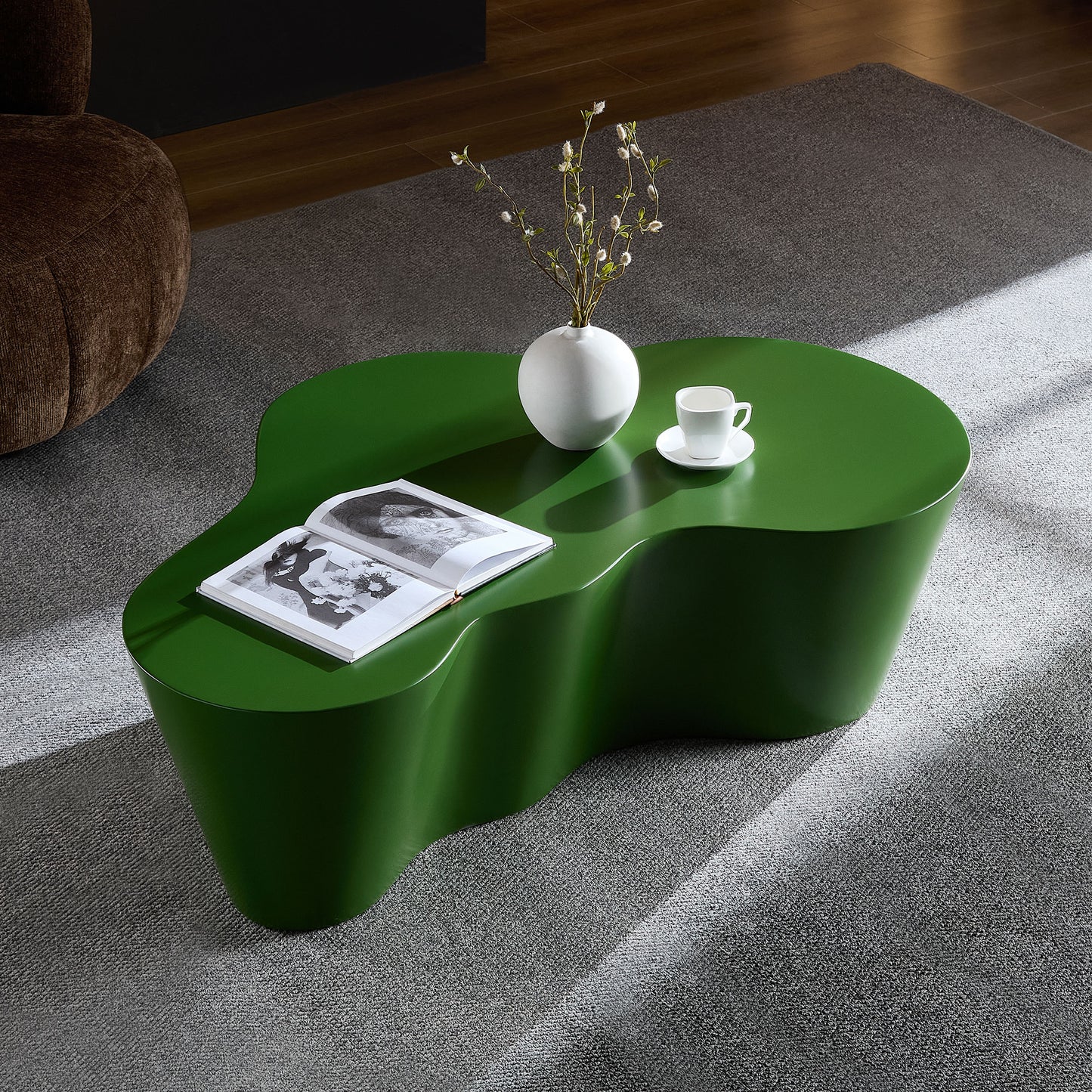 50 Inch Green Unique Shape Coffee Table - Fiberglass Living Room Table