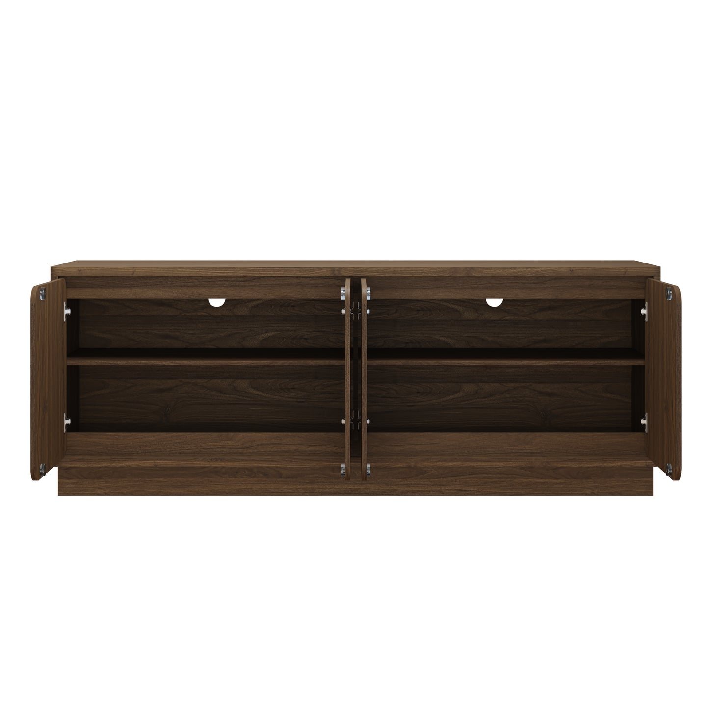 63 Inch Walnut TV Stand with 4 Storage Doors - Modern Media Console