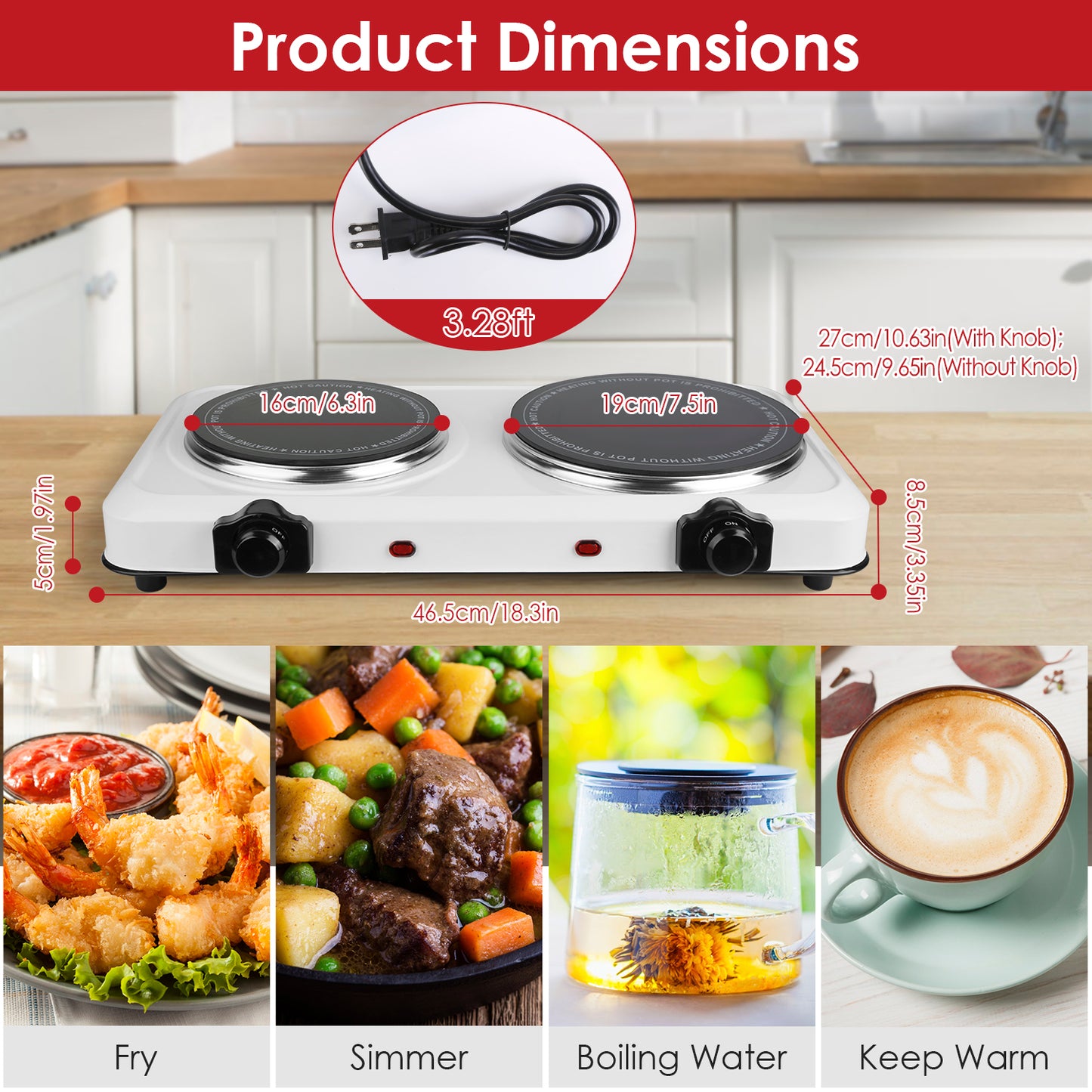 2000W Electric Infrared Dual Burner Hot Plate - Portable Cooking Stove
