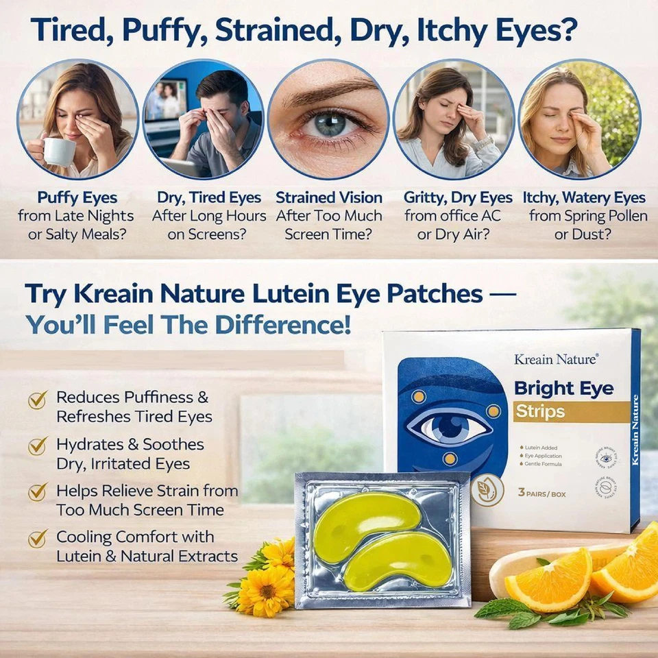Brightening Vegan Eye Strips with Lutein - 3 Pairs for Dark Circles & Puffiness
