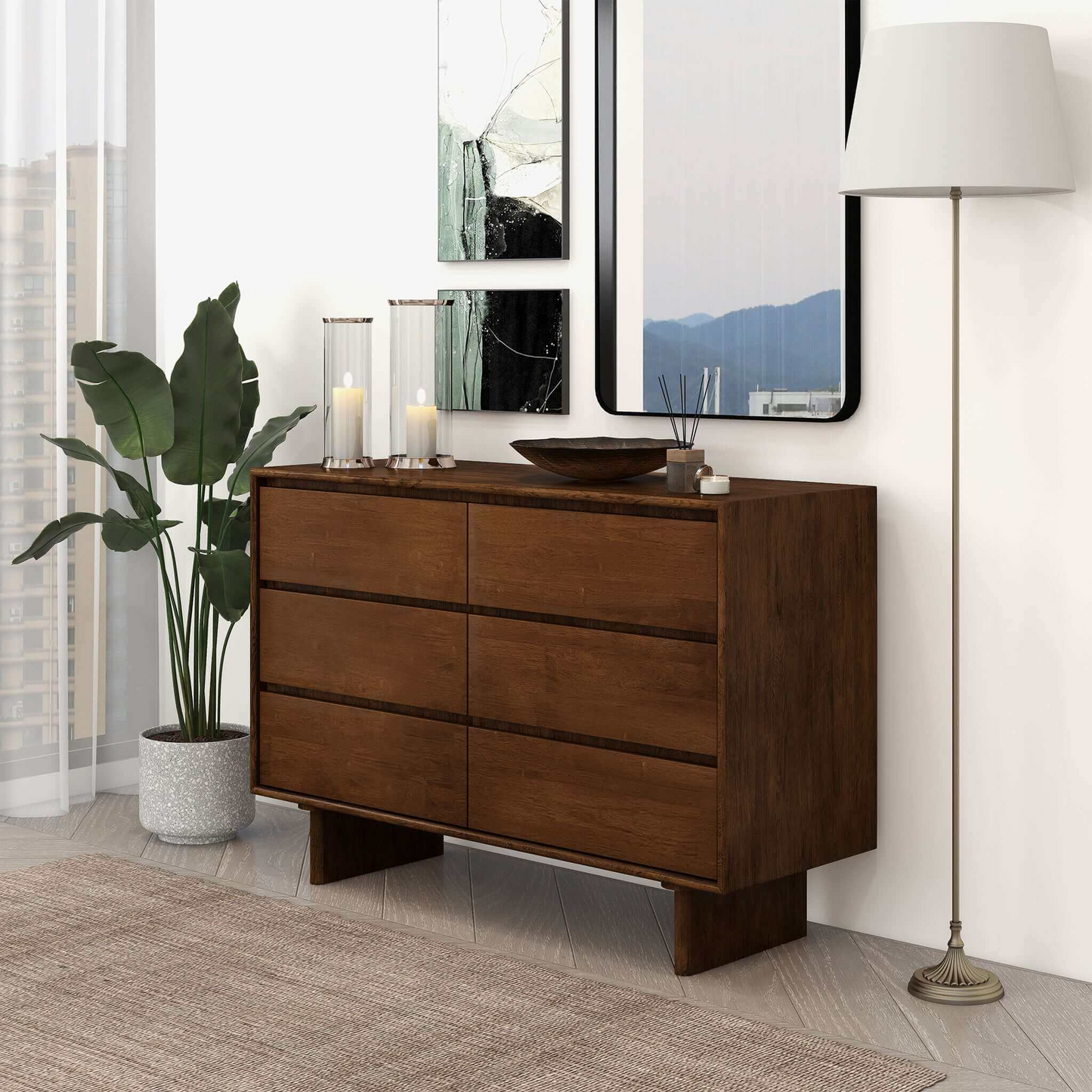Dubrovnik Mid Century Modern Walnut Dresser With 6 Drawers 32.2 H X