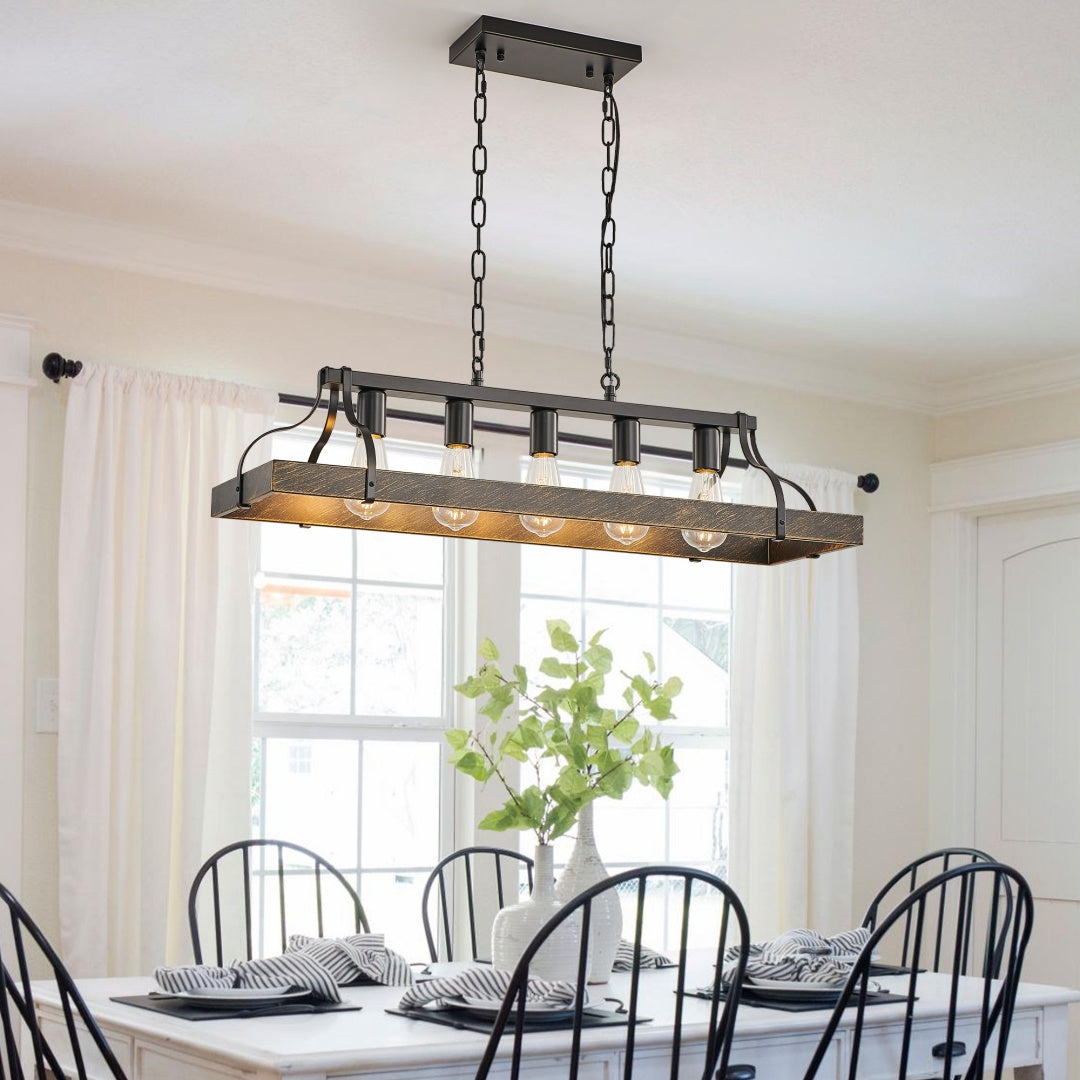 34-Inch Black Gold Vintage Pendant Light - 5 Bulb Sockets